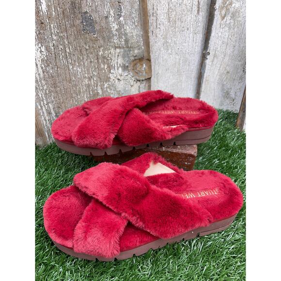 Stuart Weitzman Roza Lift Slide Chill Sandals Slippers Faux Fur Women's 8.5B - Picture 2 of 9